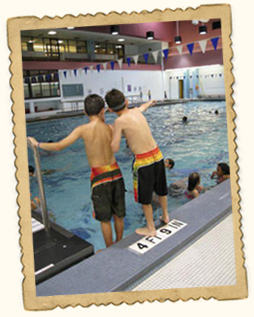 Campers swimming during Taubenslag Production's theater camp for kids